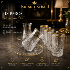 Kurşun Kristal 22 Ayar Saf Altın Yaldızlı 18 Parça Premium Seti